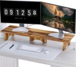 Tinamo Acacia Wood Dual Monitor Stand - Wooden Monitor Riser for Desk - Computer Monitor Stand for Desk - Multi-Purpose Desktop Storage Stand for Computer Laptop Printer TV - Image 2