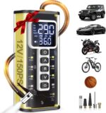 Tire Inflator Portable Air Compressor, 150PSI & 20000mAH Battery Auto Air Pump for Car Tires, Portable Tire Inflator for Car with Pressure Gauge, Pocket Air Compressor for Cars, Bike, Motorcycle, Ball - Image 2