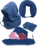 Travel Neck Pillow Cover Stuffable with Clothes, 2-Way Hood, Carry-on Extra Luggage, Cotton Light Blocking, for Airplane Long Flight, Navy - Image 2