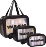 Travel Toiletry Bag for Women Men, Translucent Waterproof Travel Makeup Cosmetic Pouch Traveling Organizer for Toiletries, Cosmetic, Accessories CynynYxy (A-Black) - Image 2