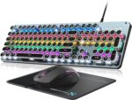 Typewriter Mechanical Gaming Keyboard and Mouse, Metal Panel Retro Keyboard with Round Keycap Blue Switch, RGB Backlit 104 Keys Anti-Ghost Wired Keyboard Mouse and Pad Combo for PC Laptop Mac Gamer - Image 2