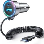USB C 72W Car Charger for iPhone 16 Pro Max Plus, PD & QC3.0 w/5 ft 36W Type C Coiled Cable, Fast Car Phone Charger Adapter for iPhone 15 Pro, Samsung Galaxy S24/S23/S22, Pixel/Moto/LG/Android, iPad - Image 2
