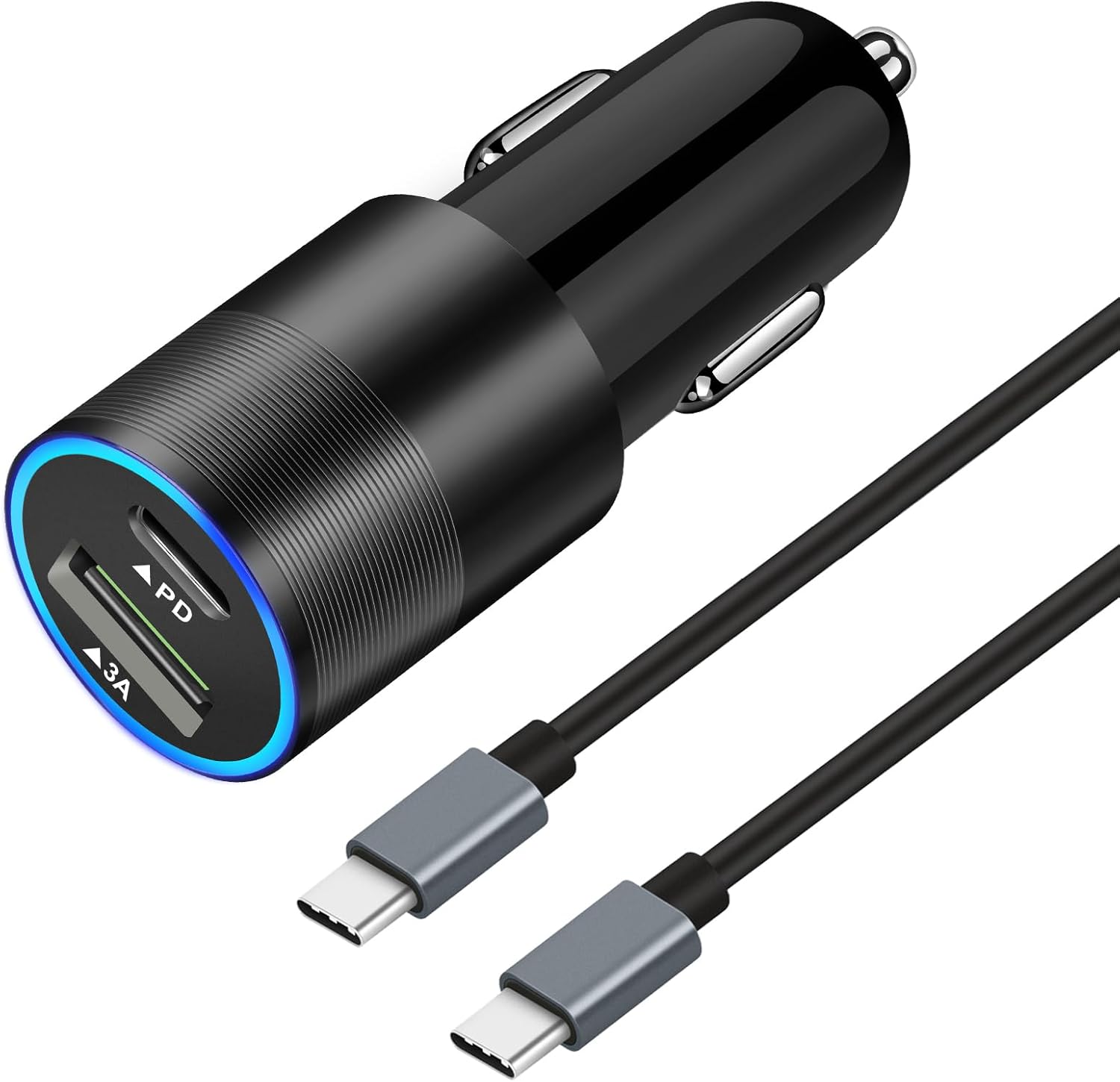 USB C Fast Car Charger, Power Charging Adapter 45W PD 3.0 Rapid Cigarette Lighter for iPhone 16/15 Pro/Pro Max/Plus, iPad Pro 2022/Air 6/Mini 7, Galaxy S25 Ultra, Pixel 9+3ft Type C Cable Cord - Image 2