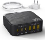 USB C Fast Charger Block, 160W 8 Port GaN Charging Station Hub Brick Power Strip, PD PPS 65W Laptop Adapter for Multiple Devices MacBook Pro/Air, iPad iPhone, Surface, Galaxy, 6ft Cord (Black) - Image 2