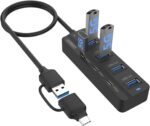 USB C Hub,7 Ports USB3.0 to USB-C HUB with a USB C to USB 3.0 Adapter. 3.2ft Cable 4*USB3.0 Ports,3*USB C Ports forThunderbolt 3/4 MacBook Surface Pro and More USB/USB C Devices - Image 2
