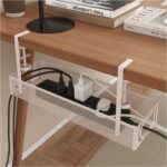 Under Desk Cable Management Tray - Management Organizers Holder, Management Under, No Drill to Desk Cable Raceway, Under Storage for Office, Kitchens, Home (White) - Image 2