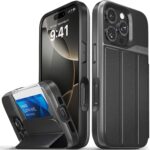 VENA vCommute for iPhone 16 Pro Wallet Case, [Military Grade Drop Protection] Flip Leather Cover Slot Card Holder with Kickstand - Black - Image 2