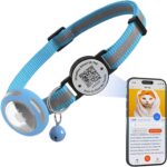 Waterproof Airtag Cat Collar Breakaway, Reflective Cat Collars with Apple Airtag Holder and Qr Code, Adjustable GPS Tracker Kitten Collar Blue - Image 2