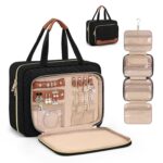 Wedama Toiletry Bag for Women, Hanging Travel Toiletry Bag with Jewelry Organizer Compartment Large Makeup Bag, PVC Waterproof Cosmetic Travel Bag for Travel Business Trips Camping Bathroom, Black - Image 2