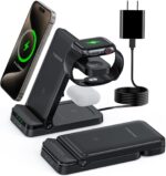 Wireless Charger, Tribone 3 in 1 Foldable Fast Charger for iPhone 16 15 14 13 12 11 Pro Max XR XS 8 Plus,for Multiple Devices，for Apple Watch 10 9 8 7 6 5 4 3 2 SE Ultra,for AirPods Pro 4 3 2, Black - Image 2