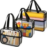 XEWEA Large Small Clear Travel Toiletry Bags with Handles & Pocket for Men Women, 3PCS TSA Approved Transparent Makeup Bag,Waterproof PVC Quart Organizer with Zipper for Toiletries Airline Essentials - Image 2