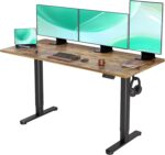 YDN Standing Desk, Electric Adjustable Height Stand up Desk, 63x24 Inches Sit Stand Home Office Desk with Splice Board, Rustic Brown Top - Image 2