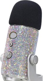 YOUSHARES Blue Yeti Pop Filter - Cute Glitter Sticker, Bling Diamond Shiny Skin with Mic Foam Winscreen Compatible with Blue Yeti Microphones (Silver) - Image 2