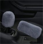 Ziciner 2PCS Plush Car Gear Shift Knob Cover & Handbrake Cover, Comfortable Anti-Slip Auto Shift Knob Protector, Fluffy Warm Hand Brake Handle Cover, Interior Car Accessories (Gray) - Image 2