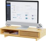 Zri Bamboo Computer Monitor Stand with Drawer, Dual Laptop Stand for Desk,Single Monitor Riser with Storage,Wood Office Desk Organizer & Accessories - Image 2