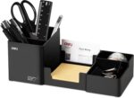 deli Desk Organizer, Plastic Desktop Organizer with Pencil Holder and Sticky Note Tray, Office Stationery Supplies Organizers Accessories Caddy, 6 Compartments, Black - Image 2