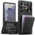 for Samsung Galaxy S25 Ultra Case with Card Holder & Kickstand & Slide Camera Lens Cover, Silicone Edge Protection Rugged Heavy Duty Phone Case Cover for Galaxy S25 Ultra 5G 2025, Black - Image 2