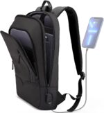 hk Backpack for Men Business Slim Backpack with USB Charger Computer Lightweight Anti-theft Travel Backpacks 15.6 inch Water Resistant Laptop Bag for Work Office College-Black - Image 2