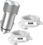 iPhone 15/16 Pro Max Car Charger, 72W 2-Port All Metal Fast USB C Car Charger Power Cigarette Lighter Adapter for MacBook Pro/Air, iPhone 15/16, Galaxy S25/S24, iPad, AirPods (2 USB C Cable Included) - Image 2