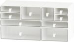 ‌Yashong Desk Organizer Set, White & Clear Stackable Dustproof Storage Boxes for Desktop, Office, DIY Craft & Vertical Space Saving, Perfect for Makeup, Stationery, Jewelry Organization - Image 2