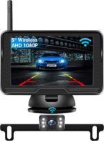 【6 LED】 1080P Wireless Backup Camera Monitor for Car 5'' Back up Camera License Plate Reverse Camera Truck Trailer RV Pickup DIY Guide Lines Waterproof - Image 2