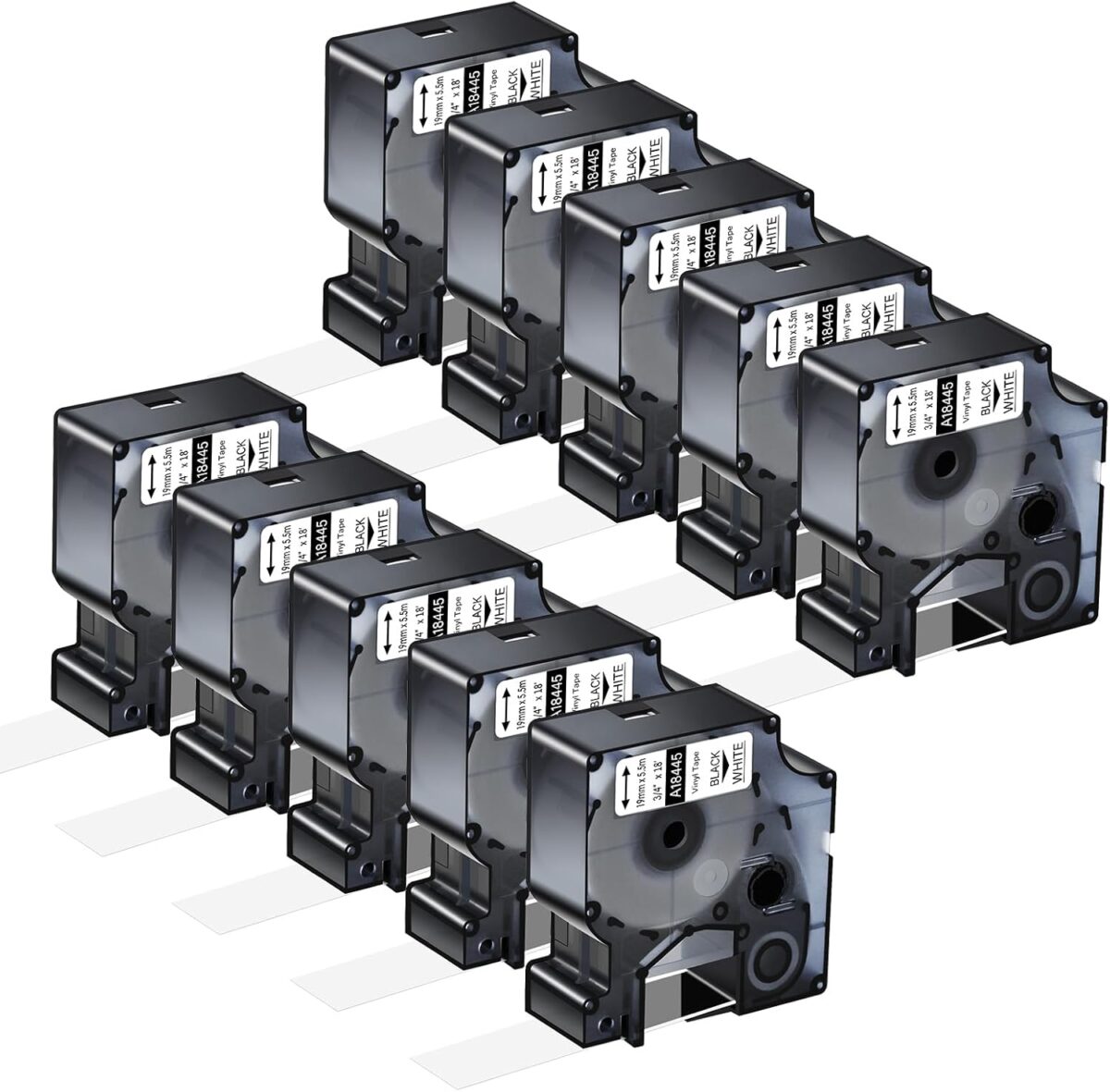 10 Pack Compatible for Dymo Rhino Pro IND Vinyl Label Tape 18445 3/4" 19mm Black on White Label for Rhino and 3M Label Maker Tape - Image 2
