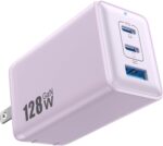 128W USB C Wall Charger, GaN III 3-Port Fast Charging Station, PD QC Foldable Charger Block Portable 65W USB C Laptop Adapter for MacBook Air/iPad Pro/Galaxy S23/Dell XPS 13/iPhone 14 (Purple) - Image 2