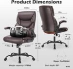Executive Office Chair – Ergonomic Adjustable Computer Desk Chairs with High Back Flip-up Armrests, Swivel Task Chair with Lumbar Support, Bonded Leather - Image 4