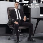 Executive Office Chair – Ergonomic Adjustable Computer Desk Chairs with High Back Flip-up Armrests, Swivel Task Chair with Lumbar Support, Bonded Leather - Image 10