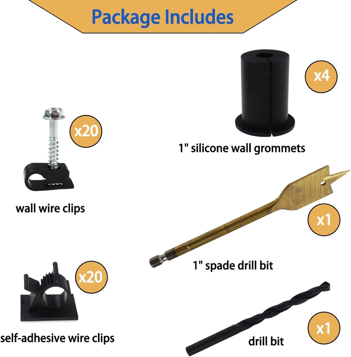 Starlink Cable Routing Kit, 4 Pcs Starlink Ethernet Cable Grommets Accessories with 1" Spade Drill Bit, Wall Wire Clips Pass Through Cables Mounting Kit for Wire Organizer(Black) - Image 3