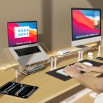 Ergonomic Acrylic Dual Monitor Stand with Adjustable Laptop Riser, Compatible with Desktop, Printer, TV and More Devices,Monitor Riser Holder Suitable for 2 Monitors (Clear) - Image 8