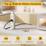 Pop Up Outlet for Countertop, Receptacle Power Strip with 3 AC Outlet 2 USB Ports, Pull Pop Up Power Socket Outlet, Recessed Outlet for Kitchen Counter Conference Desk Office, White - Image 3