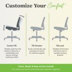 HON Sadie Big and Tall Office Chair, Ergonomic Chair with Mesh Back, Lumbar Support, Home Office Desk Chairs, 350 lb Max, Black - Image 7