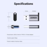 UGREEN 10Gbps USB C Female to USB Male Adapter Type C to USB A Charger Cable Converter Compatible with Apple Watch iPhone 15 14 13 AirPods 3 MacBook Samsung Galaxy Google Pixel etc Gray - Image 8