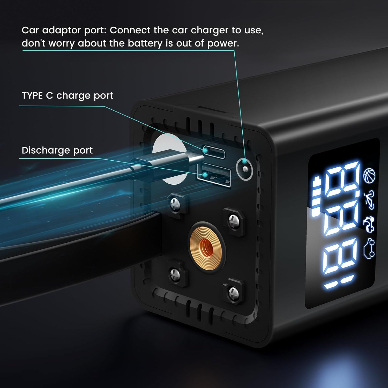 Tire Inflator Portable Air Compressor, 150PSI Cordless Air Pump for Car Tires, 4X Faster Bike Tire Pump with Pressure Detection, Air Pump for Car Tires for Car Motor Bike Ball (Black) - Image 6