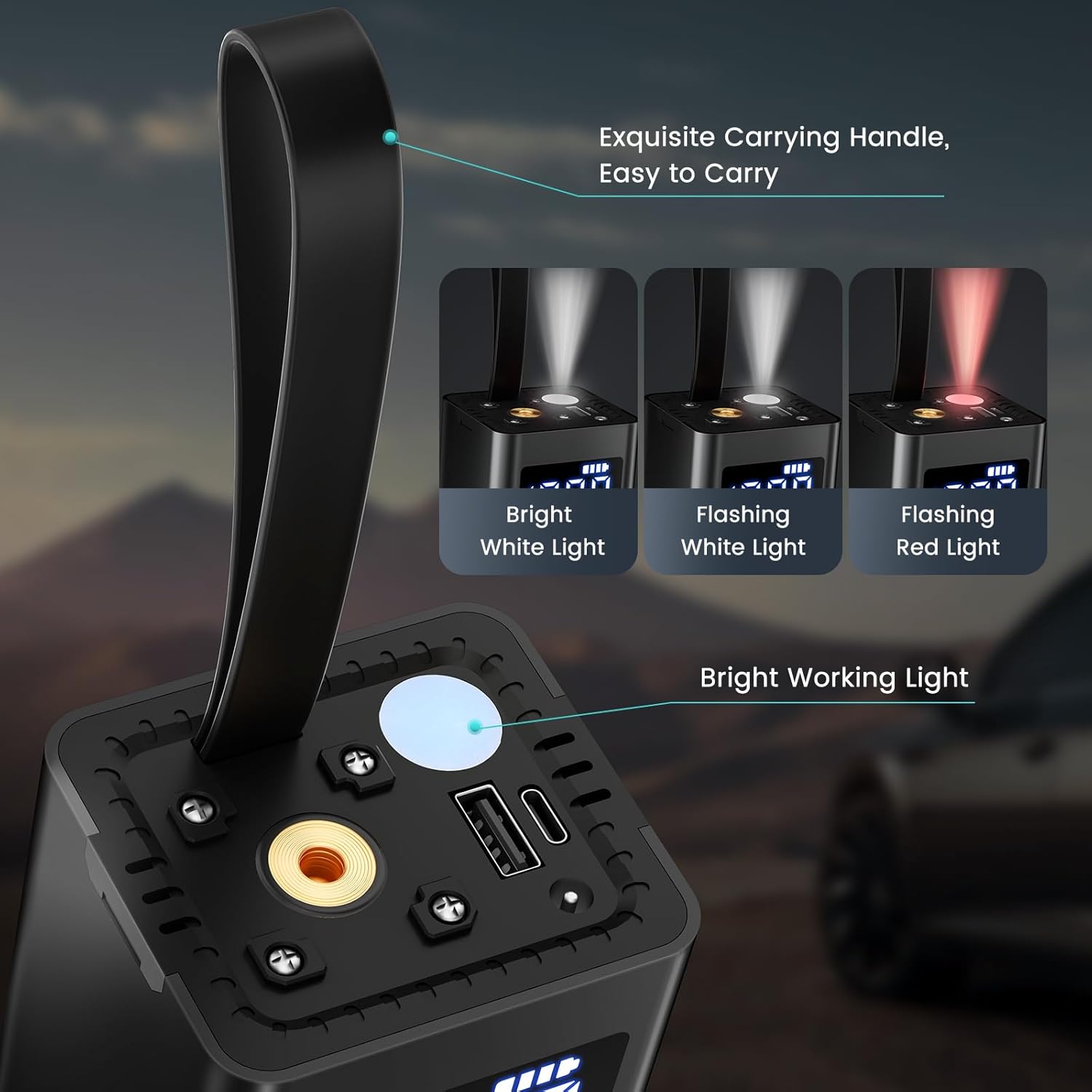 Tire Inflator Portable Air Compressor, 150PSI Cordless Air Pump for Car Tires, 4X Faster Bike Tire Pump with Pressure Detection, Air Pump for Car Tires for Car Motor Bike Ball (Black) - Image 7
