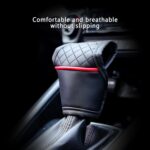 Leather Car Gear Shift Cover,Anti-Slip Automatic Shift Knob Cover Car Decoration,Universal Car Accessories for Women Interior Effectively Protects Stick Shift Knob (Black/Red) - Image 5