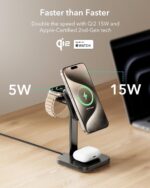 ESR Qi2 3 in 1 Wireless Charging Station, [Certified] Apple Watch Charger & 15W Qi2 MagSafe Charger Stand for iPhone, Wireless Charger for Multiple Devices iPhone 16/15/14/13&Watch&AirPods,Black - Image 3