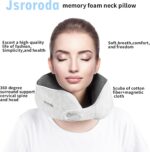 Travel Neck Pillow for Airplanes,Cars and Offices,Pure Memory Foam,Comfortable,Breathable and Soft,Long Flight Headrest,Light Gray,360-Degree Head Support for Traveling and Sleeping - Image 3