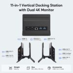 USB C Laptop Docking Station Dual Monitor, 11 in 1 Vertical Dock with 2 HDMI 4K, 3 USB A/C 10Gbps, 2USB-A 5Gbps, USB A 2.0, Ethernet, Docking Station Stand for Type-C Laptops - Black - Image 3