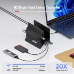 USB C Laptop Docking Station Dual Monitor, 11 in 1 Vertical Dock with 2 HDMI 4K, 3 USB A/C 10Gbps, 2USB-A 5Gbps, USB A 2.0, Ethernet, Docking Station Stand for Type-C Laptops - Black - Image 6