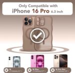 for iPhone 16 Pro Case for Women Girls, Upgraded [Full Camera Protection] [Compatible with MagSafe] Cute Wave Translucent Matte Phone Case for iPhone 16 Pro, Brown - Image 3