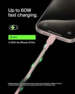 Belkin BoostCharge (2M/6.6ft) Braided USB-C to USB-C Cable for iPhone 16, iPhone 16 Pro, iPhone 16 Pro Max, Galaxy S25, S24, Note, Pixel 9 & 8, iPad Pro, Nintendo Switch 2 & More - Pink - Image 3