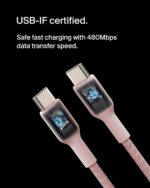 Belkin BoostCharge (2M/6.6ft) Braided USB-C to USB-C Cable for iPhone 16, iPhone 16 Pro, iPhone 16 Pro Max, Galaxy S25, S24, Note, Pixel 9 & 8, iPad Pro, Nintendo Switch 2 & More - Pink - Image 4