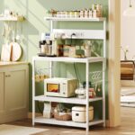 SUPERJARE Bakers Rack with Power Outlets, Microwave Stand, 31.5 X 16.5 Inch Larger Desktop, Kitchen Storage Rack with Adjustable Middle Shelf, 6 S-Shaped Hooks, Coffee Bar Stand, White - Image 3