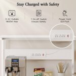 SUPERJARE Bakers Rack with Power Outlets, Microwave Stand, 31.5 X 16.5 Inch Larger Desktop, Kitchen Storage Rack with Adjustable Middle Shelf, 6 S-Shaped Hooks, Coffee Bar Stand, White - Image 4