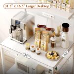 SUPERJARE Bakers Rack with Power Outlets, Microwave Stand, 31.5 X 16.5 Inch Larger Desktop, Kitchen Storage Rack with Adjustable Middle Shelf, 6 S-Shaped Hooks, Coffee Bar Stand, White - Image 6