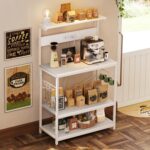SUPERJARE Bakers Rack with Power Outlets, Microwave Stand, 31.5 X 16.5 Inch Larger Desktop, Kitchen Storage Rack with Adjustable Middle Shelf, 6 S-Shaped Hooks, Coffee Bar Stand, White - Image 7
