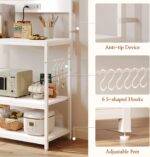 SUPERJARE Bakers Rack with Power Outlets, Microwave Stand, 31.5 X 16.5 Inch Larger Desktop, Kitchen Storage Rack with Adjustable Middle Shelf, 6 S-Shaped Hooks, Coffee Bar Stand, White - Image 8