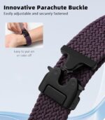 Braided Band for Samsung Galaxy Watch 7 6 5 4 FE 40mm 44mm/Watch 6 4 Classic 43mm 47mm 42mm 46mm/5 Pro 45mm/3 41mm/Active 2, 20mm Parachute Buckle Stretchy Nylon Sport Strap for Men Women - Image 4